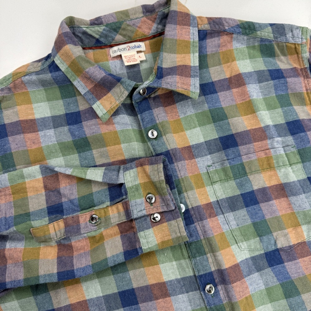 Cabon 2 Cobalt Button‎ Up Long Sleeve Shirt Mens L Multicolor Check Fall Winter